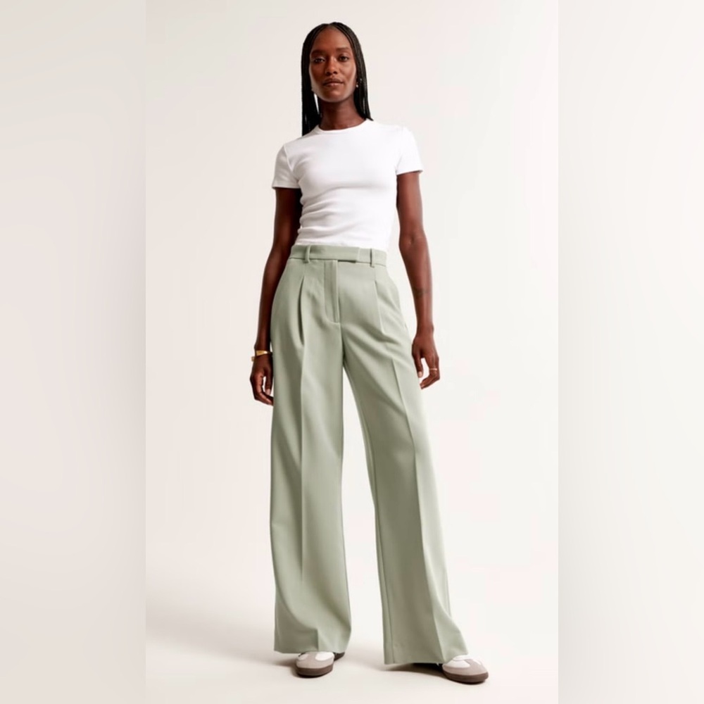 Abercrombie & Fitch Harper Tailored Ultra Wide Leg Sage Trousers Curve Love